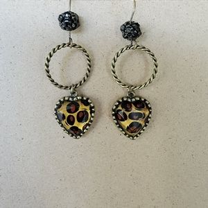 Betsey Johnson Leopard Heart Dangle Earrings
